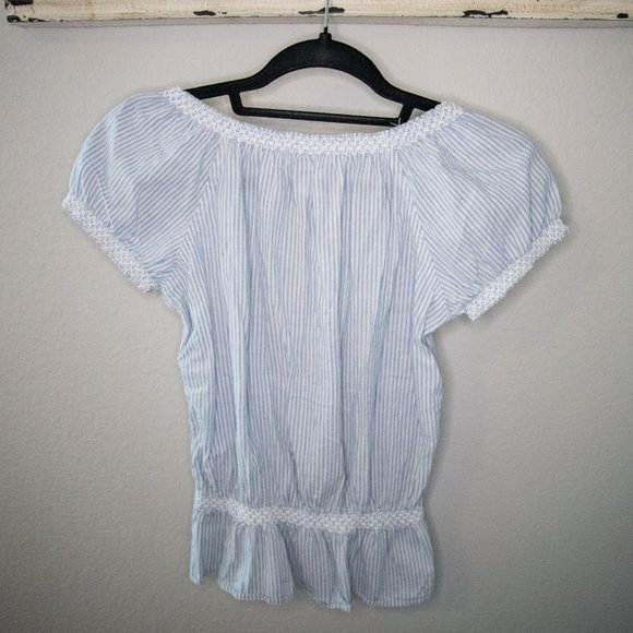 SO Pinstripe Peasant Top with Lace Detail - Picture 4 of 4